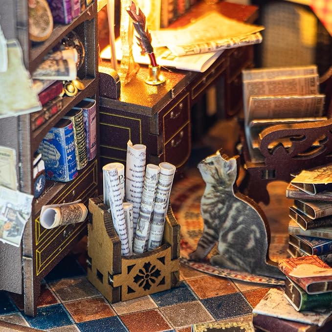 Book Nook Kit，DIY Miniature Dollhouse Kit for Adults and Teens，3D Wooden Tiny House for Family and Friends，Bookshelf Decor in Halloween/Christmas(Magic Book-Shop)