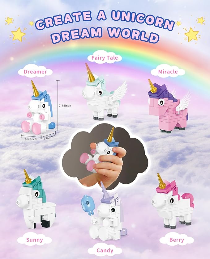 Unicorn Toys Building Set, 6 Pack Cute Unicorn Party Favors Gift, Goodie Bags Stuffers Birthday Halloween Building Blocks