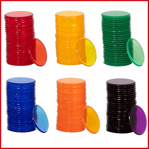 edxeducation Transparent Counters | Set of 500 | Math Manipulatives for Kids | Assorted Colors | 3/4 in | Counting, Sorting, Light Table, Bingo and more