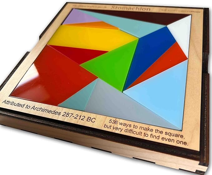 Stomachion Puzzle by Creative Crafthouse – 14 Piece Classic Brain Teaser for Teens and Adults with 536 Different Solutions - Handmade Puzzle Featuring Multi Colored Acrylic Puzzle Pieces