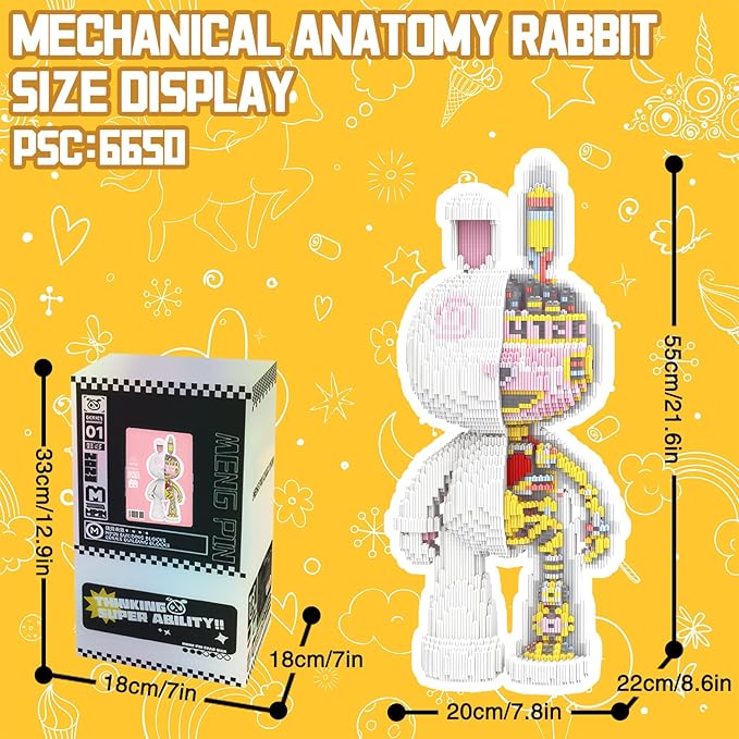 Animal Mechanical Rabbit Micro Mini Building Blocks Sets with Storage Drawer Large Cute Animal Graffiti Rabbit Building Kits Model Toys Gifts for Adults Kids Teens 6650 PCS