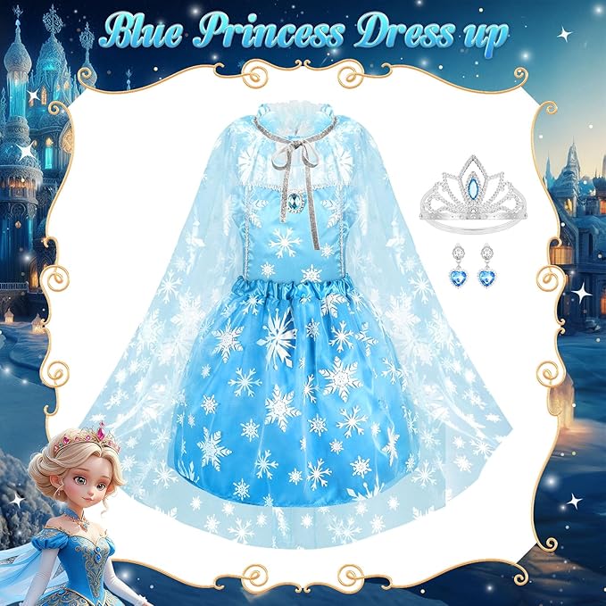 VGOFUN Princess Dress Up Clothes for Little Girls - Princess Dresses for Girls with Princess Toys Dress Up Costume Pretend Play Outfit Toddler Girls Gifts for Christmas Birthday Halloween Aged 3-6