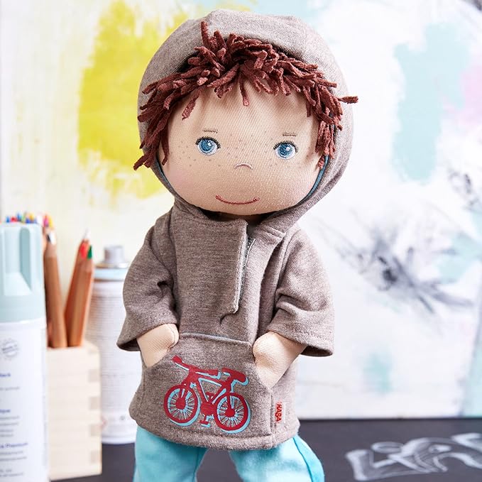 HABA Lian 12" Soft Doll - Baby Boy Doll with Brown Hair and Blue Eyes, Perfect Plush Toy for 18 Months & Up with Embroidered Face (Machine Washable)