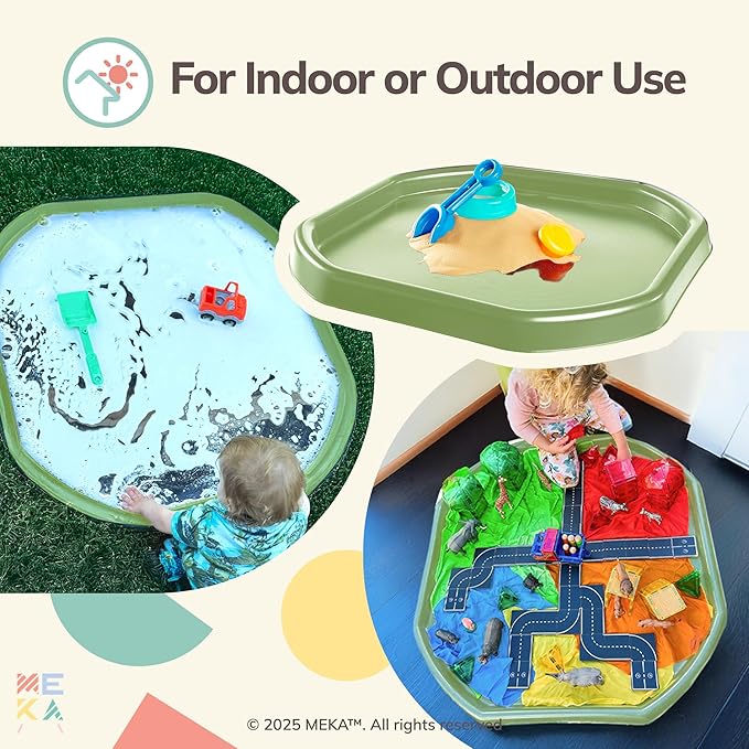 MEKA Tuff Tray for Sensory Play, Sensory Tray for Kids, Toddler Water Table, Tuff Spot Sensory Bin for Toddlers (Olive Green, Large (38" x 38"))