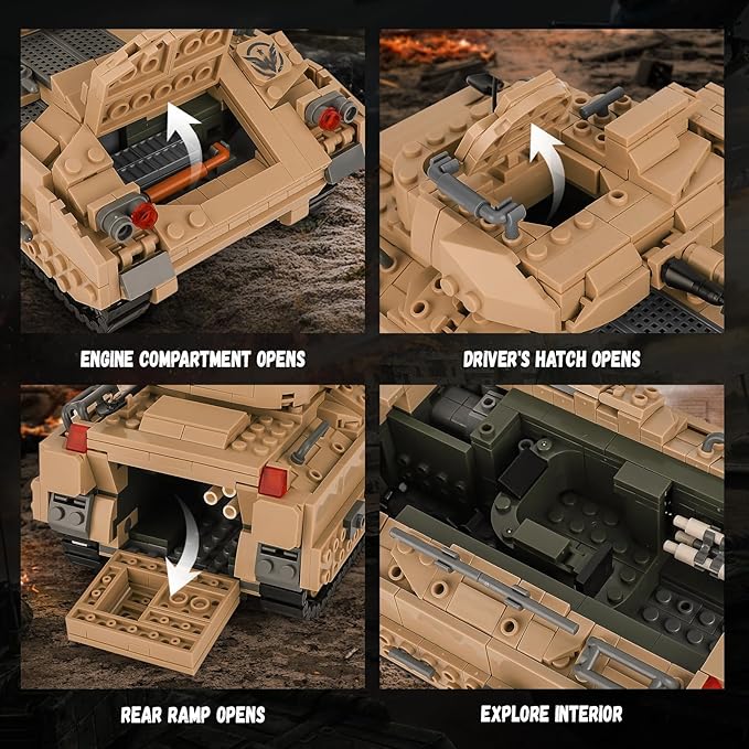 M2 Bradley Tank Toy Building Set, Infantry Fighting Vehicle, Sparks Hours of Military Adventure Play, Army Tank Toy Building Set for Kids 8-14 & Adults, Compatible with Lego Sets (1350 Pieces)
