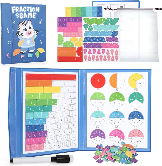 Magnetic Fraction Educational Puzzle, Magnetic Fraction Tiles and Circles, Elementary Fraction Manipulatives, Montessori Math Teaching Aid for Kids