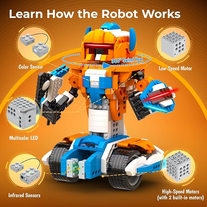 Robot X Robot Building Kit, 12-in-1 Programmable APP Remote Control RC Car, STEM Robotics Coding Set, Educational Birthday Gifts for Boys Girls Kids Ages 8-12 (600 Pieces)