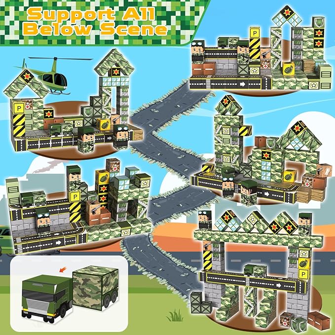 100PCS Magnetic Blocks - STEM Magnetic Building Blocks for Kids Military Construction Cube Toys Games, Educational Sensory Stacking Magnets Cube Toys for Kids Birthday Gifts Boys & Girls