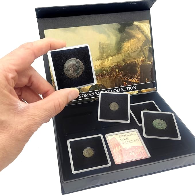 IMPACTO COLECCIONABLES Collector's Edition Box of Certified Authentic Roman Coins – 5 Encapsulated Coins of Emperors, Legions, and Gods: The History of The Empire in Your Hands