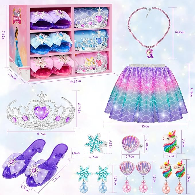Princess Dress Up for Girls, Dress Up Clothes for Girl with Princess Shoes, Toddler Girls Boutique, Pretend Play Gifts for Little Girl Aged 3-6 Years Old