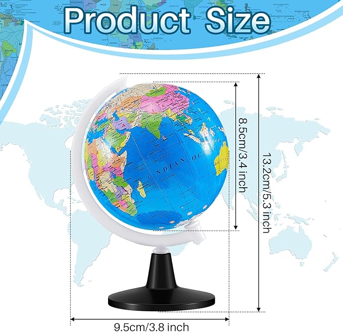 Henoyso 6 Pcs World Globe for Kids 3.4'' Educational Mini Desk Decorative Earth Globes with White Stand Learning Rotating World Map for Adults Classroom Geography Table Decor