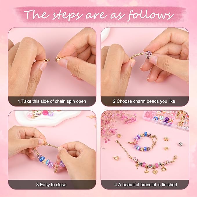 Uniartfy Charm Bracelet Making Kit, 305 Pieces Jewelry Making Kit Supplies for Girls 8-12, Birthday Gifts, DIY Arts Crafts for Teens Women Kids Ages 5 6 7 8 9 10 11 12 Years Old with Organizer Box