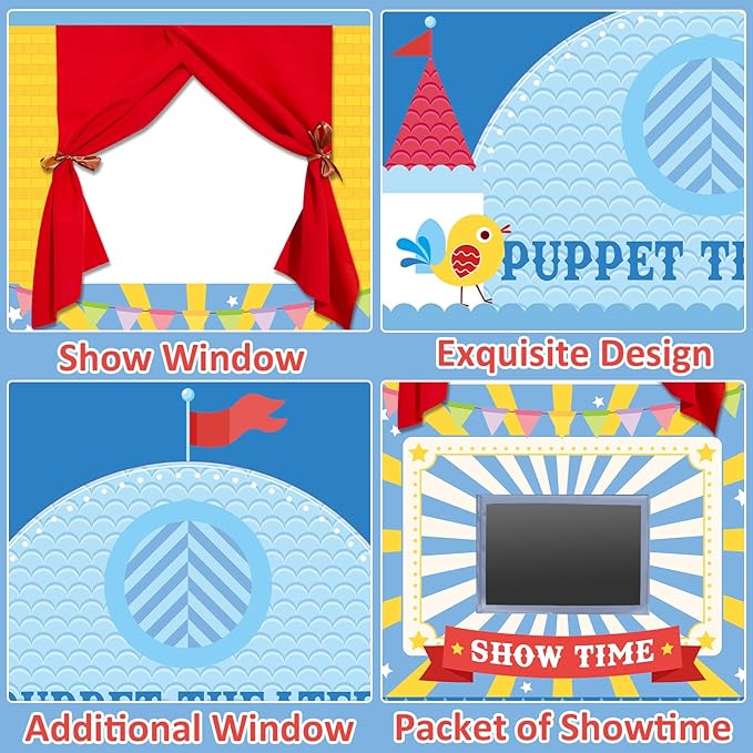 gisgfim Doorway Puppet Theater with 2 Adjustable Rods 31x67 In Blue Red Foldable Hanging Puppet Show Theater for Kids Pretend Play Hand Puppets Educational Kids Activities Toys Easy to Set Up Put Away