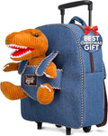 Toddler Luggage for Boys w Dinosaur Toys, Kids Rolling Backpack for Boys, Toddler Suitcase, Gifts for 3 4 5 6 Year Old