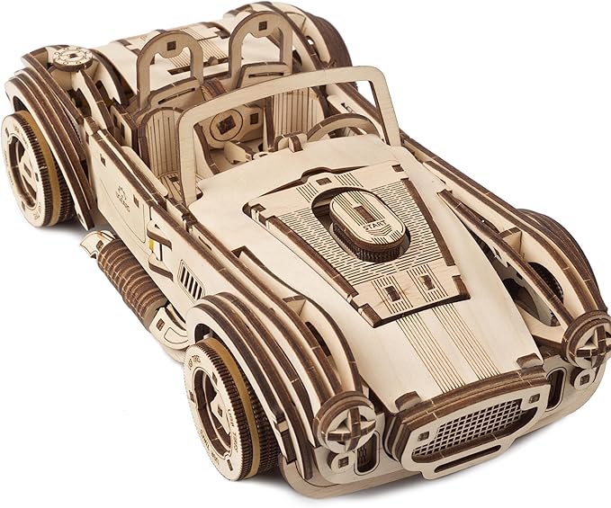 UGEARS Drift Cobra Racing Car Puzzle - Wooden 3D Puzzles for Adults to Build with Powerful Spring Motor - Wood Mechanical Models Building Kit Retro Hobbies for Men - 370 Pcs