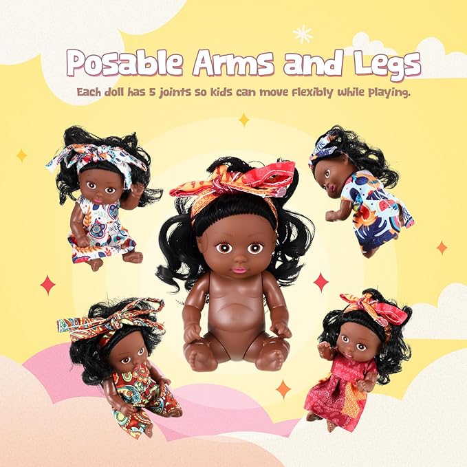 Hanaive 4 Pcs 4 Inch Mini Baby Dolls Lifelike Realistic Baby Dolls Animal Clothes Cute Tiny Gifts for Kids Birthday Party (Black Style)