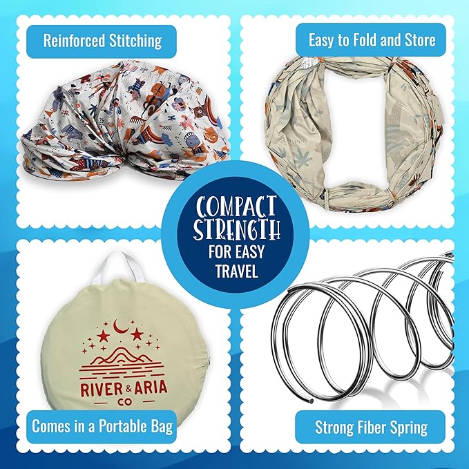 River & Aria Co Baby Play Tunnel - 6ft Indoor & Outdoor Pop Up Play Tunnel for Toddlers 2-6 - Interactive Hide-and-Seek Crawling Tunnels for Children (Animals Tunnel)