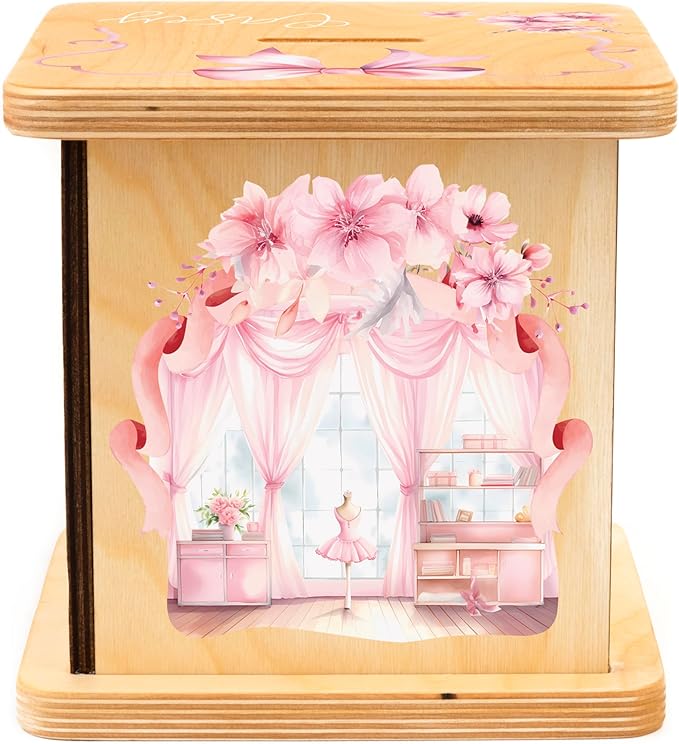 Wooden Piggy Bank for Kids and Adults, Personalized Gift Handmade in USA by BloomOwl, Custom Piggy Bank, Personalized Banks for Kids, Gifts for Baby Boys and Girls (Ballerina)