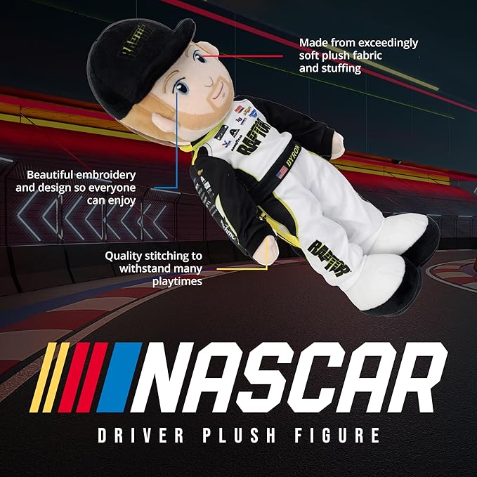 Playtime by Eimmie NASCAR-Themed Soft Baby Doll, 14-Inch Plush Racing Rag Doll for Kids, Hendrick Motorsports William Byron (Raptor) Plush Figure, Fabric Stuffed Toy for All Ages
