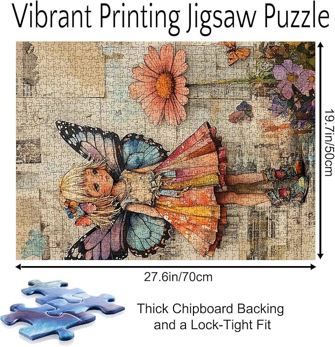 Tucocoo 1000 Pieces Puzzles for Adults Butterfly Little Girl Jigsaw Puzzle Retro Vintage Banksy Art Puzzles for Challenging Family Educational Activity Game DIY Crafts Puzzle Wall Decor Gifts