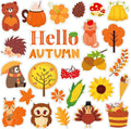 MARFOREVER 50 PCS Fall Gel Window Clings, Autumn Harvest Pumpkins Maple Leaf Pine Cones Thick Window Gel Clings Decals for Kids Fall Thanksgiving Classroom Nursery Home Party Supplies Decorations