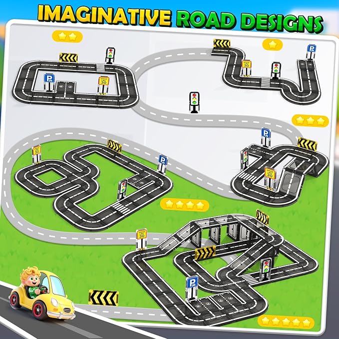 Magnetic Tiles Road Toddler Toys, Magnet Building Blocks for Kids Ages 3-5 4-8, STEM Learning Construction Toys Games, Ideal Gifts for 3+ Year Old Boys Girls