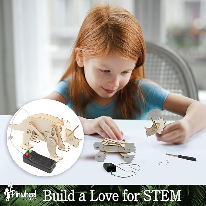 Pinwheel Crafts Robotic Dinosaur Arts & Crafts Science Kit for Kids Ages 6-12 – Wooden Dinosaur Toys with Paints – Ideal Gift for 6-Year-Old Boys