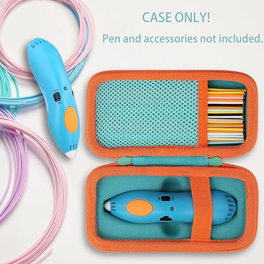 co2CREA Hard Case for 3Doodler Start+ Essentials (2024) 3D Pen Set - Storage Organizer with Custom Slots for Art Activity Set, Printing Filament Refill and USB Charger, Mint Green Case + Orange Zipper