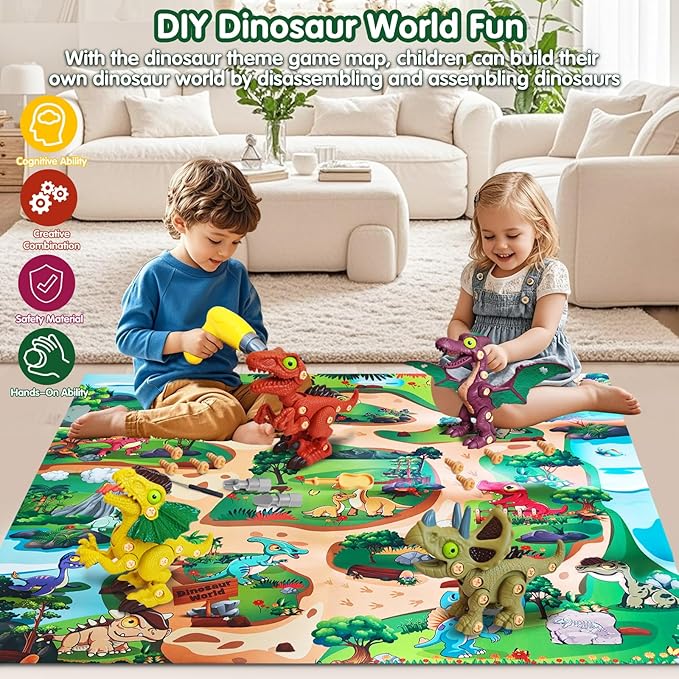 Take Aprts Dinosaur Toys for Kids Age 3 4 5 6 7 Boys with Electric Dril & Play Mat STEM Toys DIY Learning Educational Toy Ideal Birthday Christmas Easter for Boys