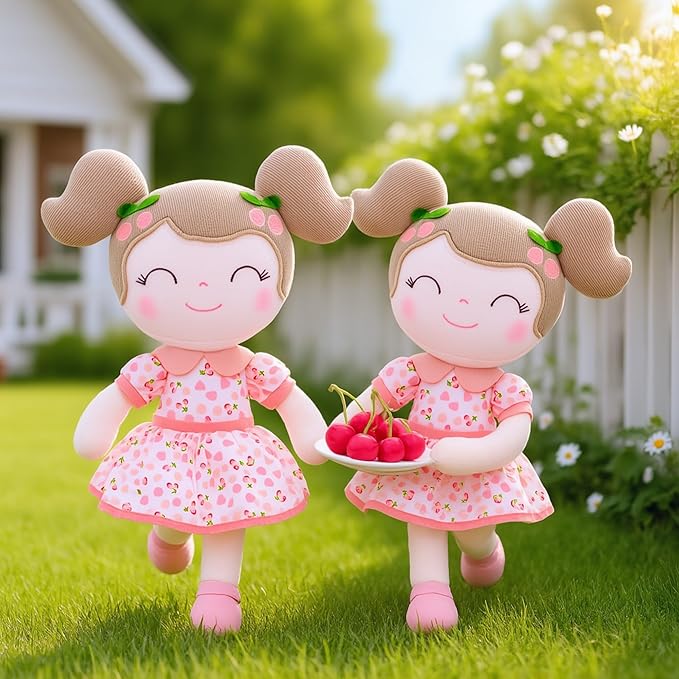 Gloveleya Baby Doll Girl Gifts Plush Toys Soft Dolls Baby Gifts Cherry Girl Pink 14 Inches with Gift Box…