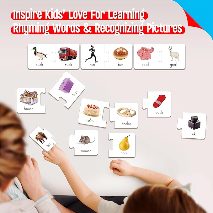 Rhyming Puzzles, 26 Groups Rhyming Word Cards Phonics Matching Game Self-Correcting Puzzle Early Childhood Learning Card for Kindergarten Preschool