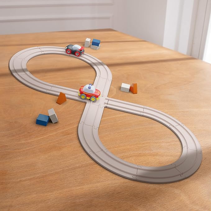 HABA Cars - My First Racetrack, 27 Piece Sustainable Kids' Race Track Set, Battery-Free Push and Go Cars, Ideal STEM Toys for Toddlers Ages 2+