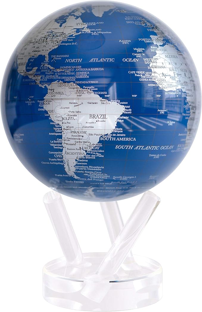 MOVA Globe – Blue and Silver 6” | Solar-Powered Spinning Globe for Desk | Self-Rotating Modern Earth Decor | No Batteries Required