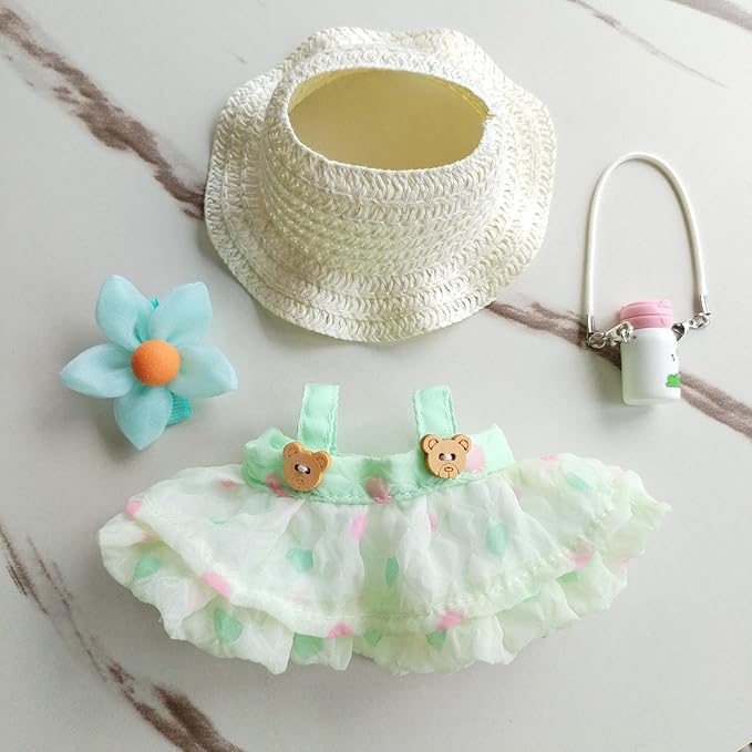 15cm & 17cm Doll Clothes Outfits Set - Premium Dress Up Bundle with Exquisite Accessories | Soft Fabric Fashion Doll Costume for 15-17cm Dolls (Green Skirt-4)