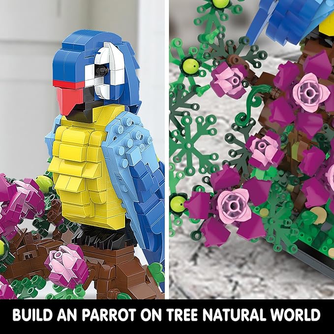 Micro Brick Flower Parrot Toy Building Sets, Home Decor and Office Art Creative Gift, DIY Plant Model for Adults, for Teens Ages 8+ Kids