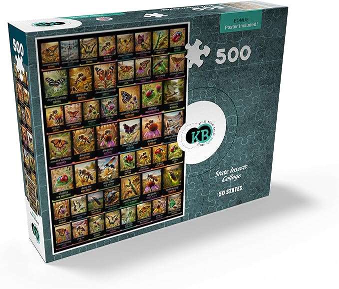 MyPuzzle Collage: State Insects Poster, Vol.1 - Premium 500 Piece Jigsaw Puzzle for Adults