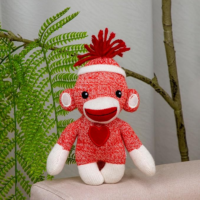 Plushland Adorable Sock Monkey, The Original Traditional Hand Knitted Hot Pink Stuffed Animal Toy Gift-for Girls and Boys Baby Doll Present Puppet 6 Inches
