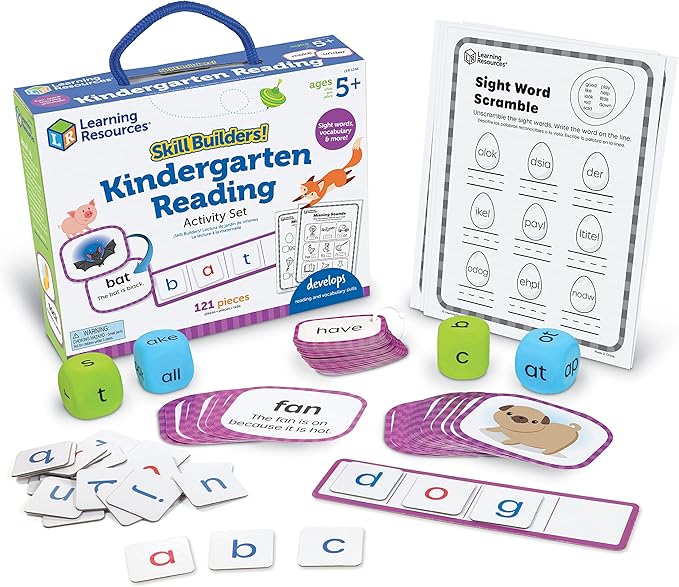 Learning Resources Skill Builders! Kindergarten Reading Activity Set -Learning Essential Materials, Reading Activities for Kids, Homeschool Supplies,Back to School, Ages 5+,122 Pieces