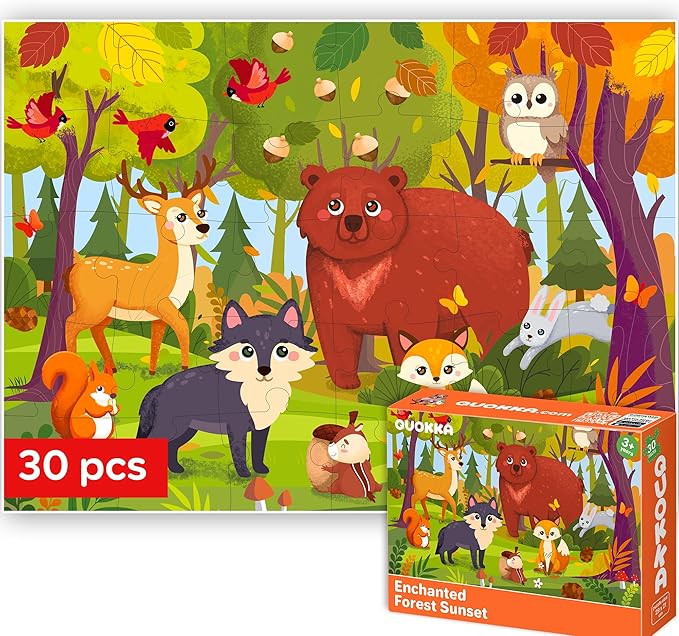 QUOKKA Puzzles for Kids Ages 3-5 - 30 Pieces Puzzles for Toddlers 2-4 - Forest Animals Learning Jigsaw Puzzles for Kids 4-6 Years Old - Educational Toys for Boy and Girl