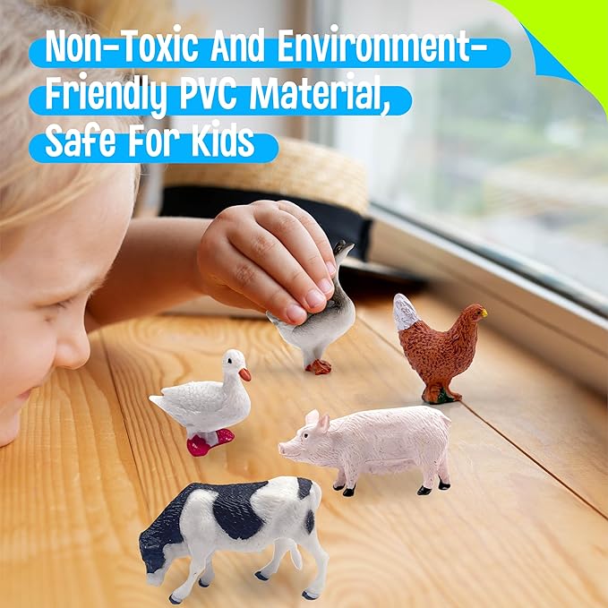 SpriteGru 12 Farm Animal Figurines for Kids, Plastic Animal Toys Tiny Portable Farm Creature Figures Playset Montessori Toys Educational Game for Homeschool Preschool Toddler Kids