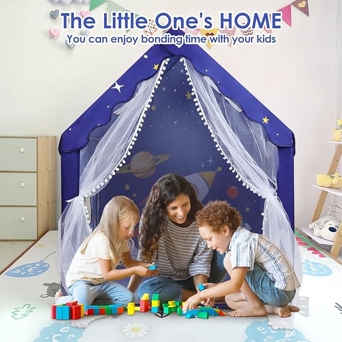 Kids Tent Blue Space Toddler Playtent for Boys,Large and Foldable Kids Playhouse with Windows, Portable and Lightweight Play Tent Indoor&Outdoor for Gift to Toddlers
