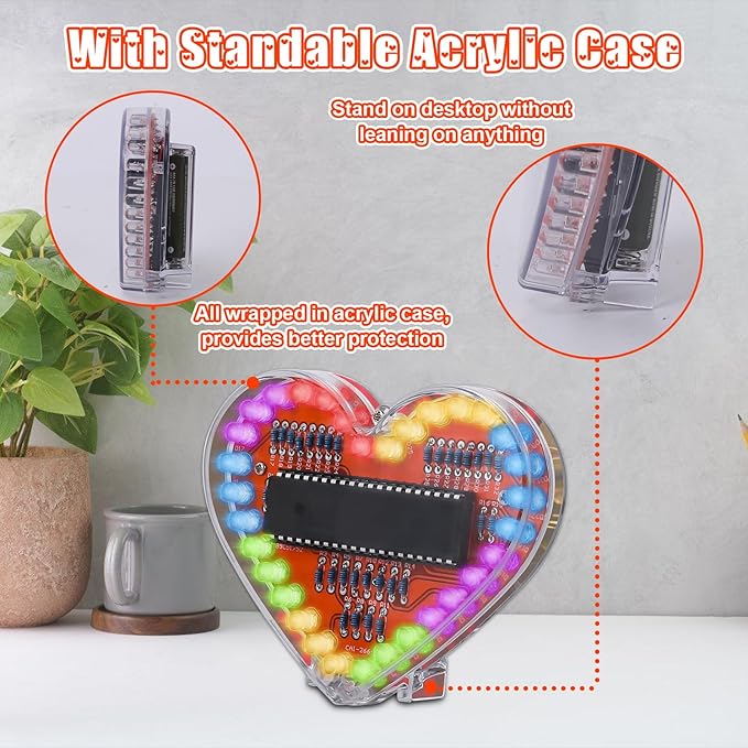 Soldering Practice Kit, ICSTATION Heart Shaped LED Light Soldering Project RGB LED DIY Electronic Kit for Beginners Diyers Student STEM Education and Father's Day Present