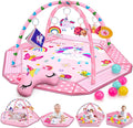 Unicorn Baby Gym Play Mat, 9-in-1 Tummy Time Mat with 7 Baby Toys, Washable Baby Activity Mat for Visual, Sensory, Motor Development, Newborn Baby Toys Gift for Toddler 0-3-4-6-9-12 Months