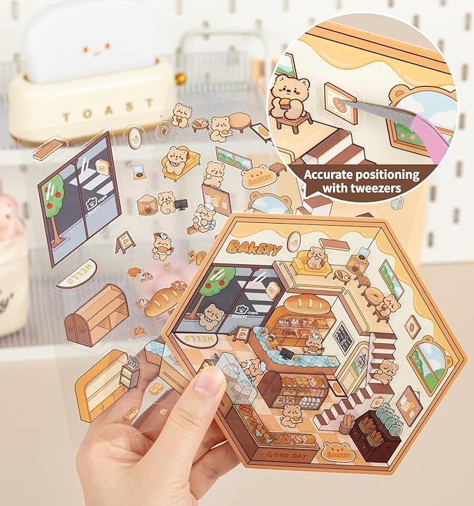 DIY 3D House Stickers, 4 Sets Fun DIY Sticker Scene Make Your Own Mini House Cute Cartoon Animal Scene Stickers for Kids Adult Sticker Art Relief Stress Pass The Time