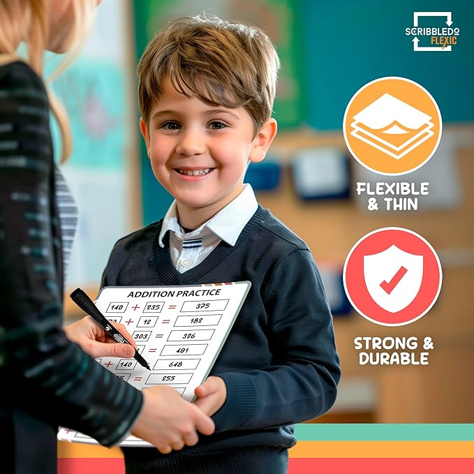 SCRIBBLEDO Addition Math Practice 9”x12” Small White Board Dry Erase Sheets Math Manipulatives 1st Grade Addition Math Homeschool Supplies Teacher Students Classroom Pack of 10 Sheets