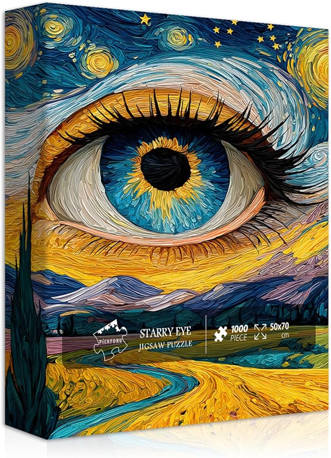 Impossible Puzzles for Adults 1000 Pieces, Eye Starry Night Jigsaw Puzzle Mountain Scenery, Abstract Art Landscape Scenic Challenge Puzzle