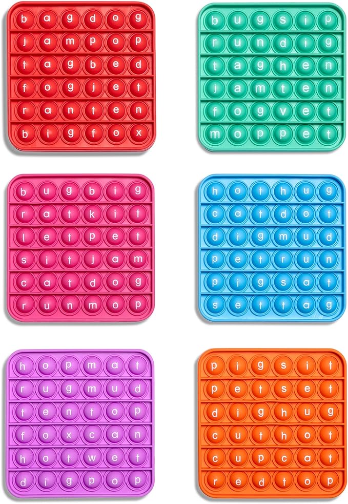 THE FIDGET GAME Word Pop CVC Words Mats for Classrooms (Pack of 6) - Learn to Read in Weeks - Multisensory Reading & Phonics Interactive Tools Ideal for Pre-Kindergarten to 1st Grade