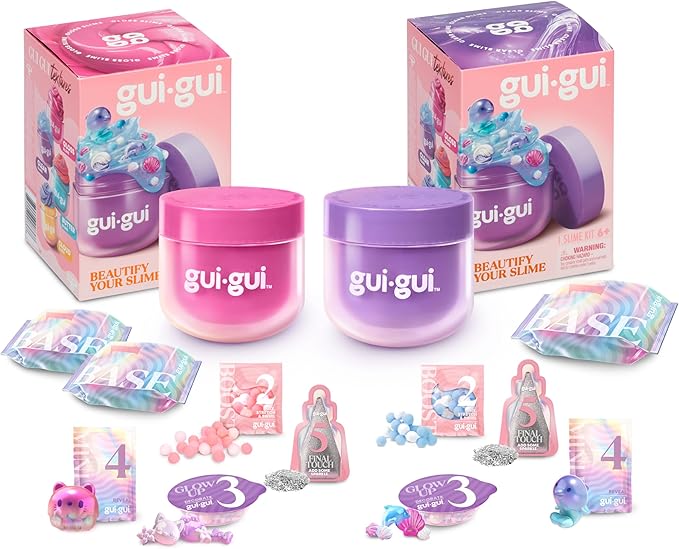 Gui Gui Scented Slime 2-Pack Bundle, Clear & Gloss, 5 Step DIY Process to Customize Your Ultimate Slime Glow-Up, Resealable and Reusable Container, ASMR Experience