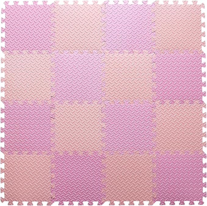 Foam Play Mat for Baby, 0.4 Inch Thick Foam Interlocking Floor Mats, Soft Non-Toxic Baby Playmat, Solid Colored Puzzle Play Mat Kids Floor Mats, 16 Tiles, Pink/Loli Pink