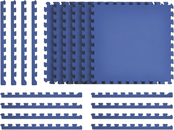Norsk Duräflex Lite Puzzle Mats Interlocking EVA Foam Floor Tiles Solid Color, 60 Tiles - 240 Sq. Ft., 1/2" Thick, Blue